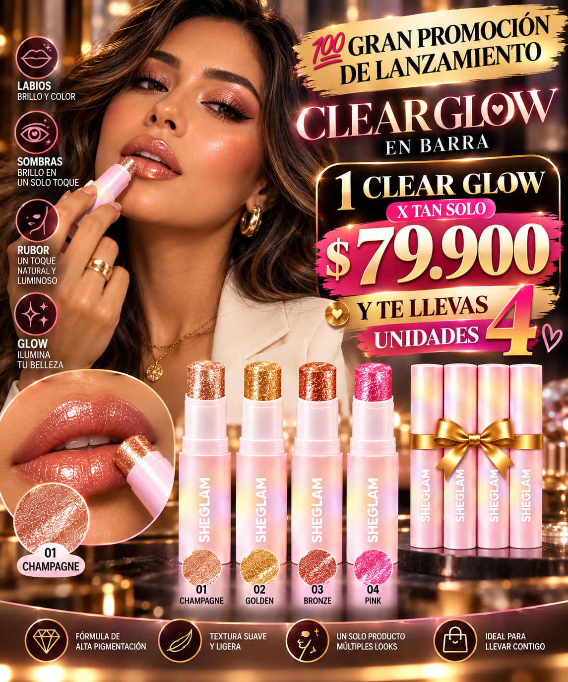 😍CLEAR GLOW EN BARRA  MAQUILLAJE 4 EN UNO ❤️
